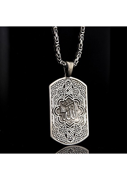 925 Ayar Gümüş Allah Lafzı Işlemeli Erkek Yüzük ve Kolye fırsatları