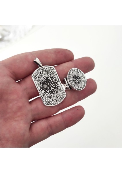 925 Ayar Gümüş Allah Lafzı Işlemeli Erkek Yüzük ve Kolye indirimleri