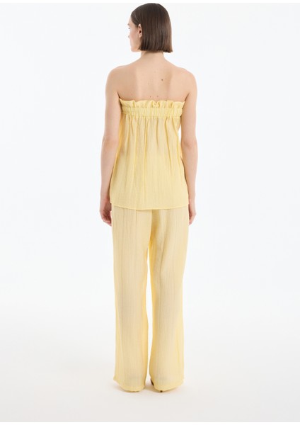 Gofre Kumaş Fırfırlı Straplez Bluz Sarı indirimleri