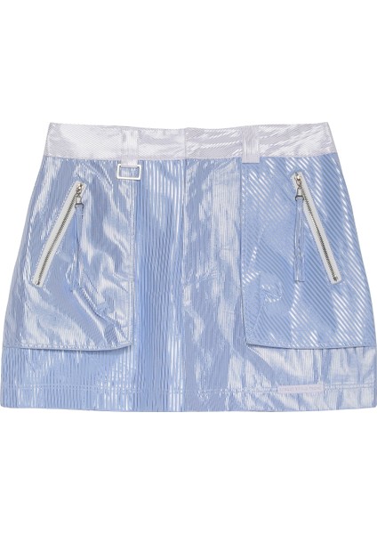 Parlak Çizgi Detaylı Etek Mavi fiyatları