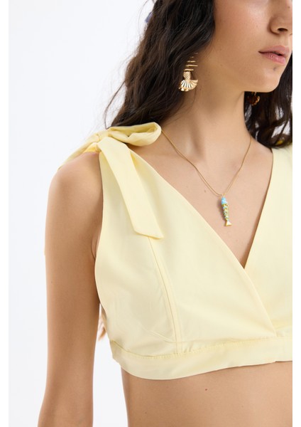 Bağlama Detaylı Kruvaze Büstiyer Bluz Sarı modelleri