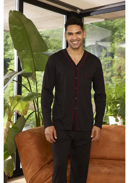 Uzun Kol Önden Düğmeli Erkek Pijama Takım 9267