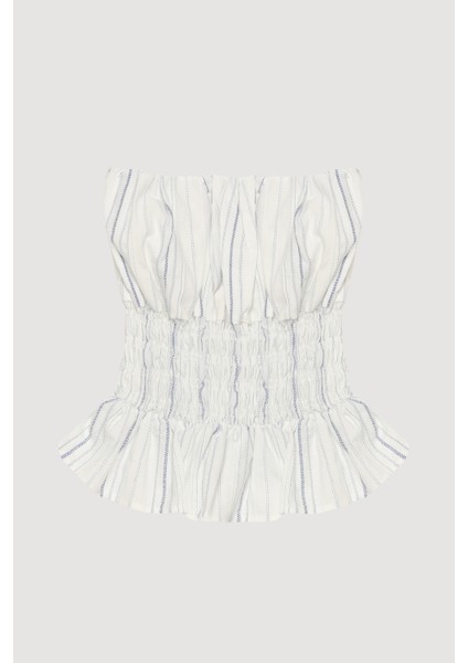 Gipe Detaylı Fırfırlı Straplez Bluz Ekru fiyatları