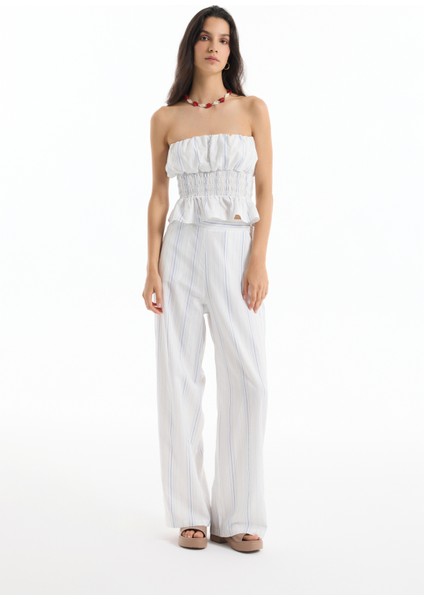 Gipe Detaylı Fırfırlı Straplez Bluz Ekru modelleri