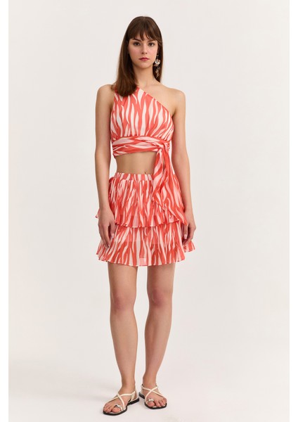 Çift Katlı Piliseli Mini Etek Turuncu modelleri