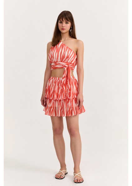 Çift Katlı Piliseli Mini Etek Turuncu fırsatları