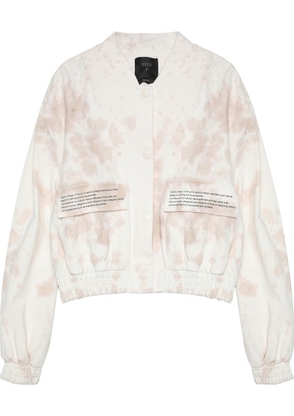 Yazı Baskılı Batik Desenli Bomber Ceket Bej fiyatları