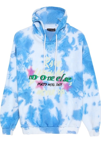 Batik Desenli Kapüşonlu Sweatshirt Mavi