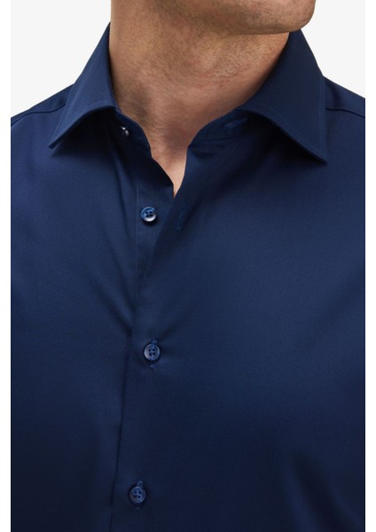 Erkek Lacivert %100 Pamuk Saten Non-Iron Ütü Istemeyen Casual Cepsiz Modern Fit Gömlek fiyatları