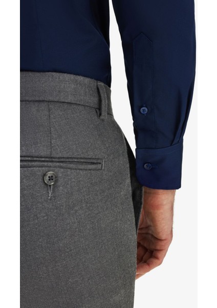 Erkek Lacivert %100 Pamuk Saten Non-Iron Ütü Istemeyen Casual Cepsiz Modern Fit Gömlek fırsatları