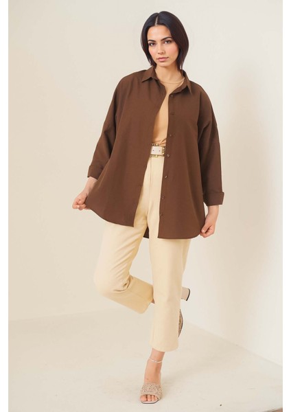 Kadın BDART Düğmeli Poplin Gömlek, Rahat Kesim Kahverengi fiyatları