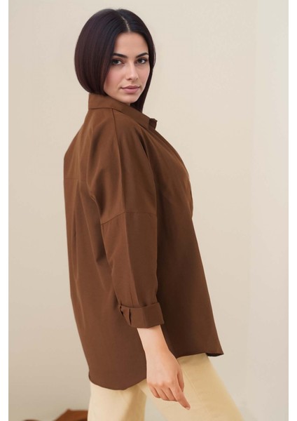 Kadın BDART Düğmeli Poplin Gömlek, Rahat Kesim Kahverengi modelleri