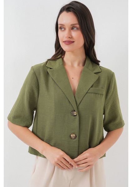 Kadın BDART Dokulu Kısa Ceket, Gömlek Yaka ile Green modelleri
