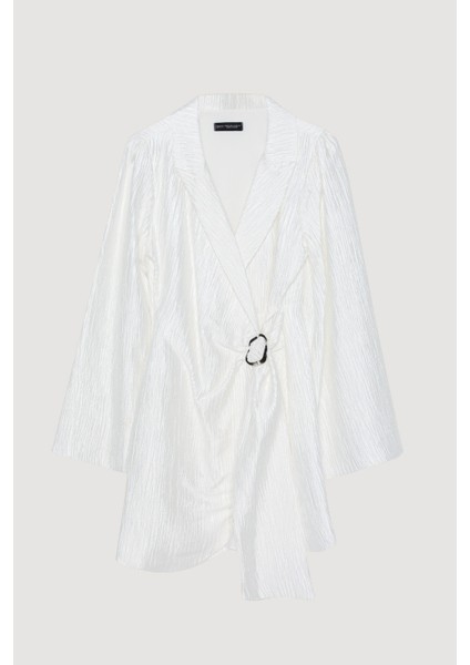 Kruvaze Bağlamalı Dokulu Mini Elbise Ekru fiyatları