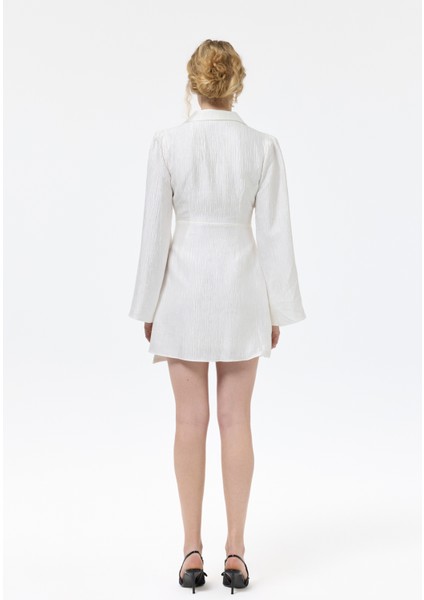 Kruvaze Bağlamalı Dokulu Mini Elbise Ekru indirimleri