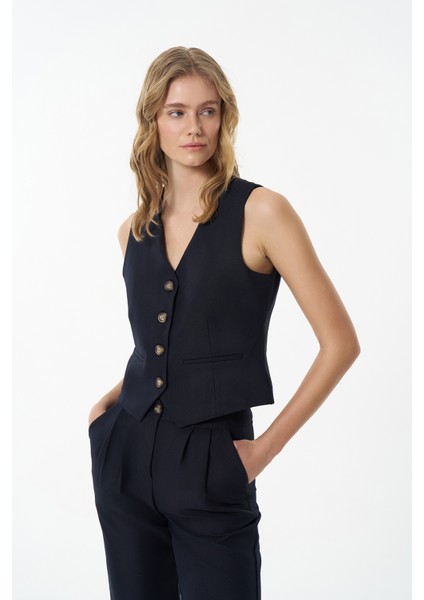 Önü Düğmeli Yelek Lacivert fırsatları