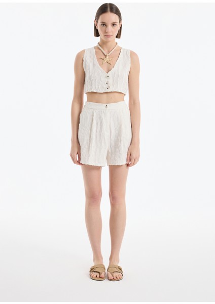 Kırçıllı Düğmeli Keten Kısa Yelek Naturel fırsatları