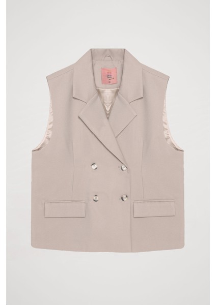 Kruvaze Yaka Düğmeli Yelek Ceket Bej fiyatları