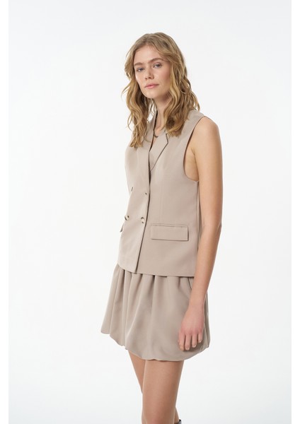 Kruvaze Yaka Düğmeli Yelek Ceket Bej fırsatları