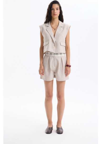 Kruvaze Yaka Düğmeli Kolsuz Yelek Ceket Naturel modelleri