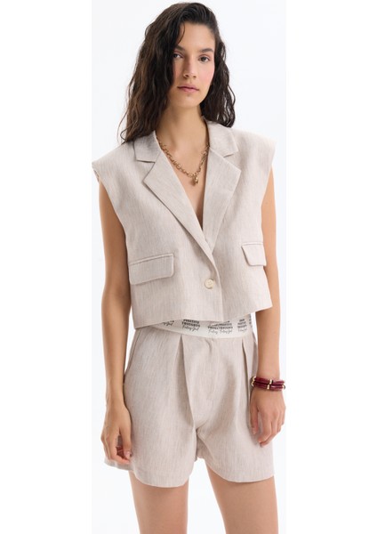 Kruvaze Yaka Düğmeli Kolsuz Yelek Ceket Naturel fırsatları