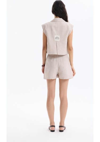 Kruvaze Yaka Düğmeli Kolsuz Yelek Ceket Naturel indirimleri