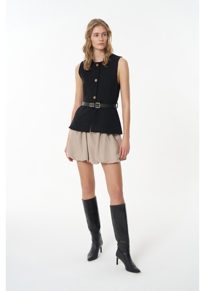 Kemer Aksesuarlı Düğmeli Kolsuz Yelek Siyah fırsatları