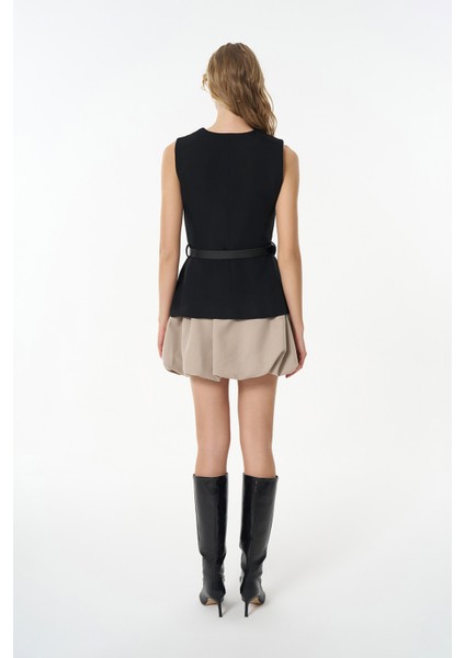 Kemer Aksesuarlı Düğmeli Kolsuz Yelek Siyah indirimleri