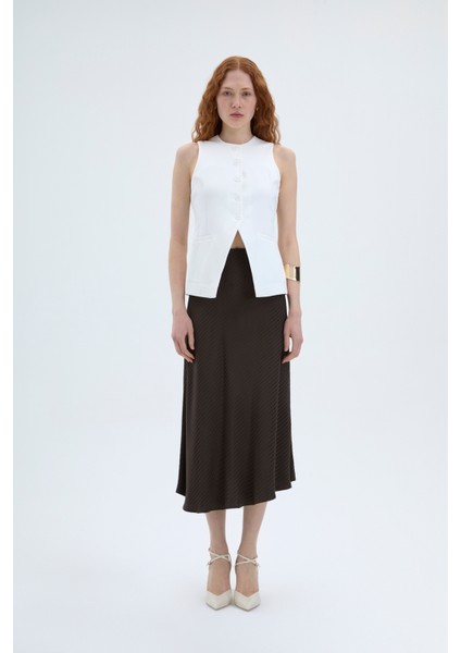 Düğmeli V Kesim Kolsuz Yelek Ekru modelleri