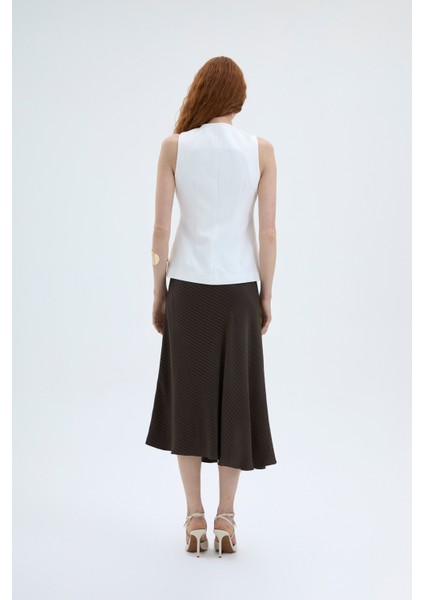 Düğmeli V Kesim Kolsuz Yelek Ekru indirimleri