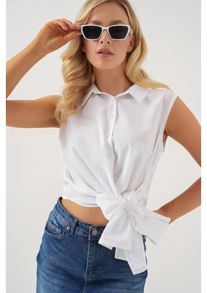 Kadın BDART Fiyonk Detaylı Kısa Gömlek Beyaz fırsatları