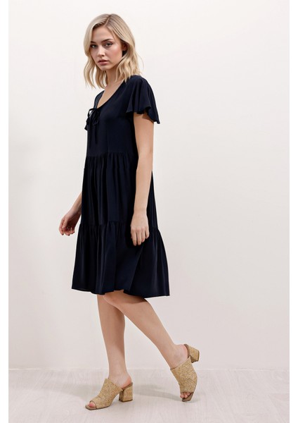 Kadın BDART V Yaka Fırfırlı Mini Elbise Lacivert fiyatları