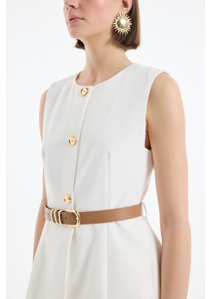 Kemer Aksesuarlı Düğmeli Kolsuz Yelek Ekru fırsatları