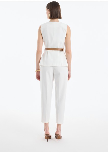 Kemer Aksesuarlı Düğmeli Kolsuz Yelek Ekru indirimleri