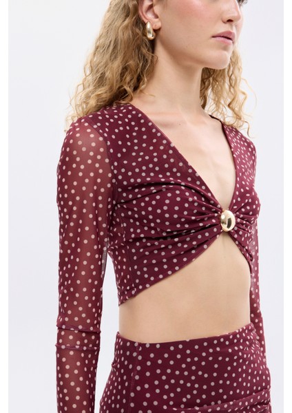 Puantiyeli Toka Aksesuarlı Transparan Bluz Mürdüm fırsatları