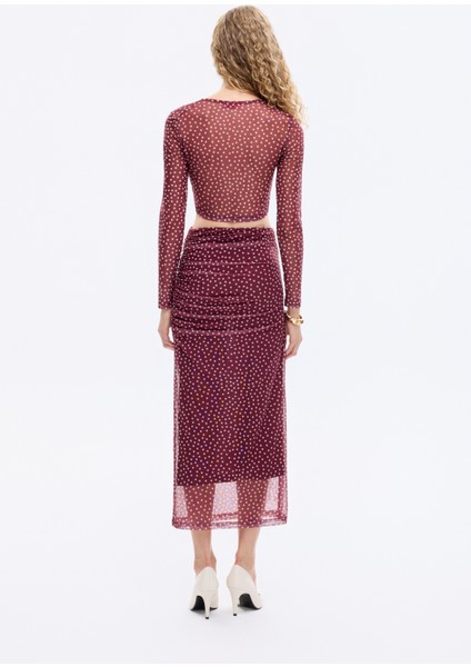 Puantiyeli Toka Aksesuarlı Transparan Bluz Mürdüm indirimleri