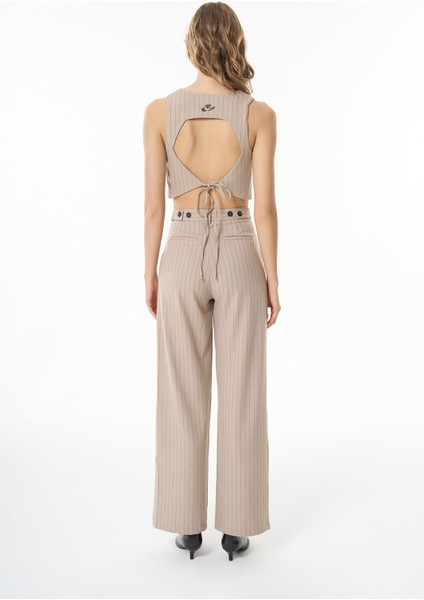 Sırt Dekolteli Çizgili Yelek Bej indirimleri