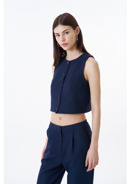 Düğme Detaylı Yelek Ceket Lacivert modelleri