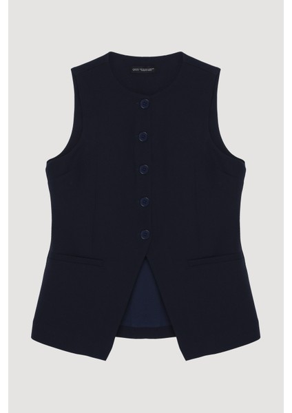 Düğmeli V Kesim Kolsuz Yelek Lacivert fiyatları