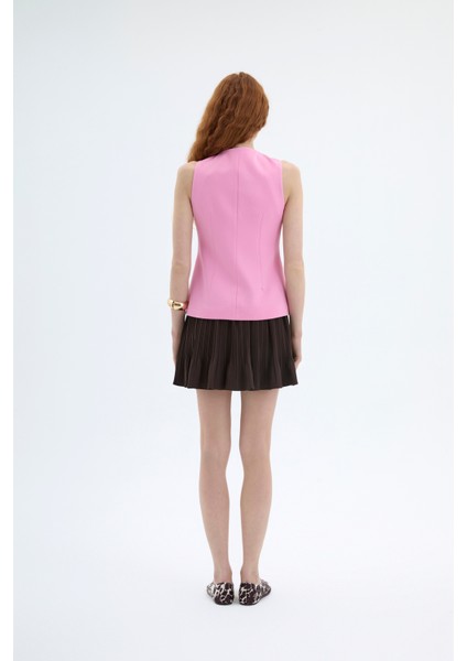 Düğmeli V Kesim Kolsuz Yelek Pembe indirimleri