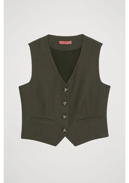 Önü Düğmeli Yelek Haki fiyatları