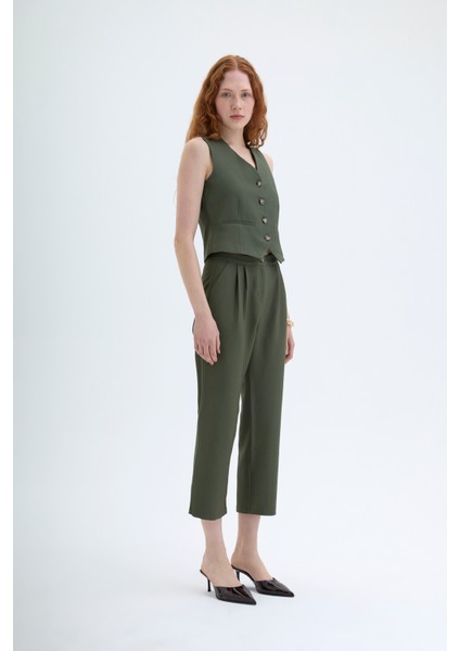 Önü Düğmeli Yelek Haki modelleri