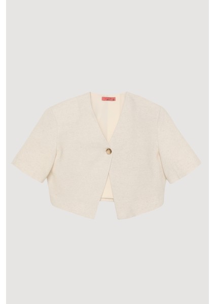 Tek Düğmeli Kısa Kol Keten Ceket Naturel fiyatları