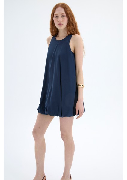 Halter Yaka Mini Balon Elbise Lacivert modelleri