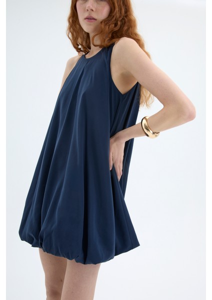 Halter Yaka Mini Balon Elbise Lacivert fırsatları