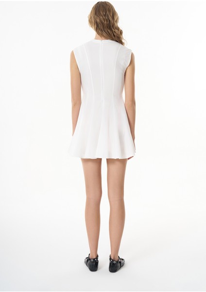 Pile Detaylı Kolsuz Mini Elbise Ekru indirimleri