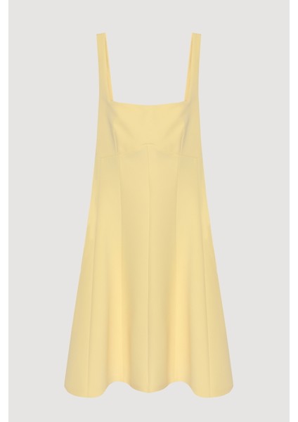 Sırtı Kurdele Detaylı Kare Yaka Mini Elbise Sarı fiyatları