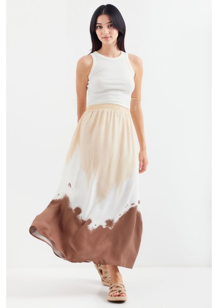 Kadın BDART Elastik Bel Detaylı Gradient Maxi Etek Natural