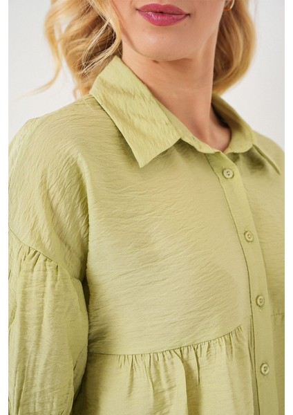 Kadın BDART Bol Kesim Düğmeli Kısa Gömlek Yeşil indirimleri