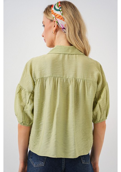 Kadın BDART Bol Kesim Düğmeli Kısa Gömlek Yeşil